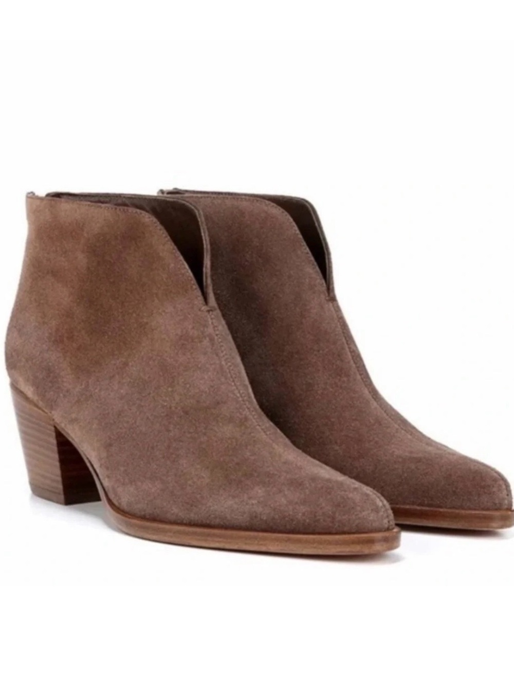 Vince Havana Brown Suede Ankle Booties with Low Stacked Heel